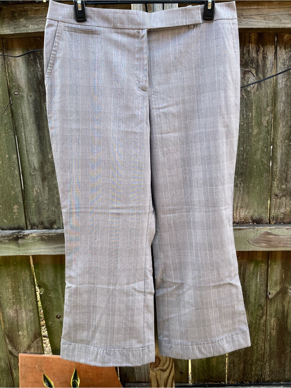New York & Company Light Gray Plaid Boot-Cut Pants